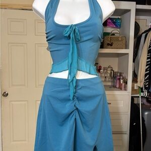 Blue Halter Top and Skirt Set